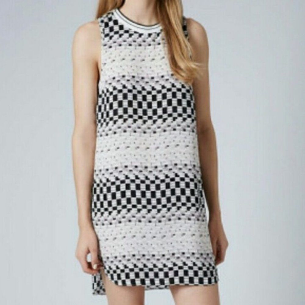 Topshop geo checkered tunic dress black white